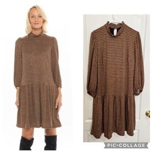 52Seven Elegant Brown long sleeves Patterned Dress size XL